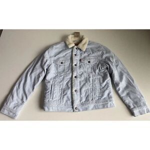 Levi’s Women’s Sz S Ex-Boyfriend Corduroy Trucker Jacket Baby Blue Sherpa Lined